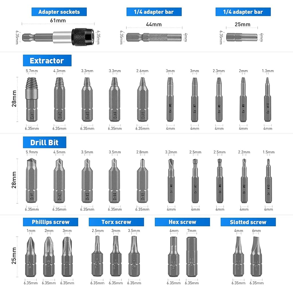 Serplex 33PCS Damaged Screw Extractor Set Stripped Screw Extractor Set for Broken Bolt, Screw Extractor Remover Tool with Socket Extension Drill Bits Tools Set, Easily Remove Stripped Screws Serplex 33PCS Damaged Screw Extractor Set Stripped Screw Extractor Set for Broken Bolt, Screw Extractor Remover Tool with Socket Extension Drill Bits Tools Set, Easily Remove Stripped Screws